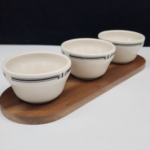 Homer Laughlin Impressions Sauce Bowls With Wooden Tray Serving Gravy - Picture 4 of 8